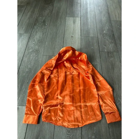 Trouvé Orange Satin Button-Down Shirt - Picture 2 of 5